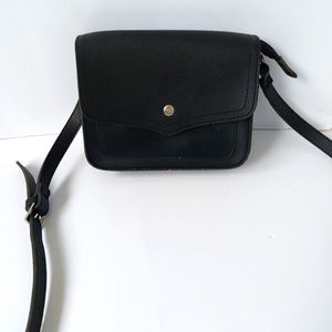 Black Faux Leather Crossbody Bag with Snap + Top Zipper Closure